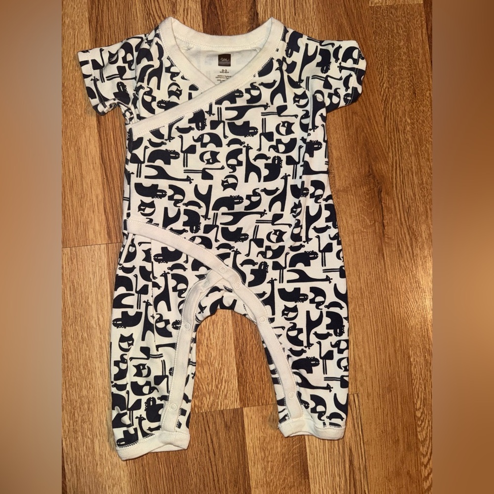 Tea Collection Black and White Animal Print One-Piece Footie